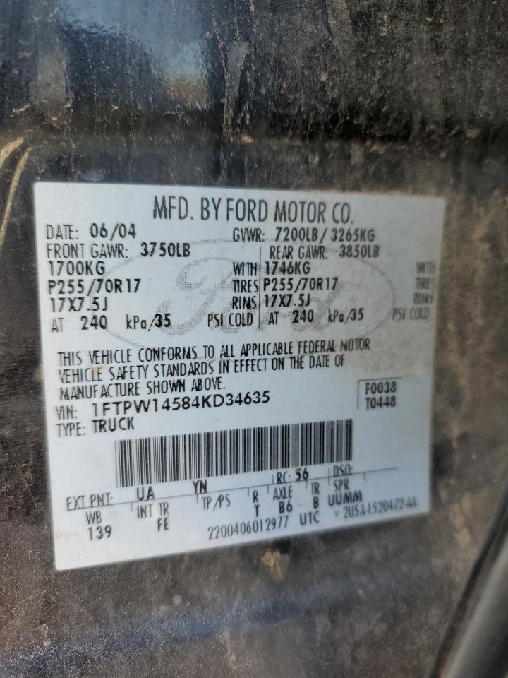 1FTPW14584KD34635 2004 Ford F150 Supercrew