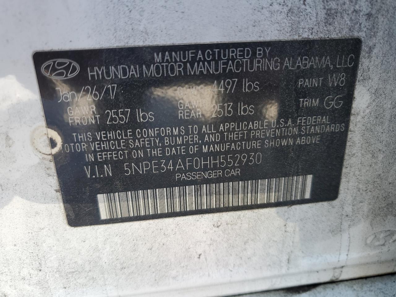 5NPE34AF0HH552930 2017 Hyundai Sonata Sport