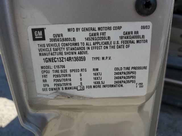 2004 Chevrolet Tahoe C1500 VIN: 1GNEC13Z14R136059 Lot: 51603364