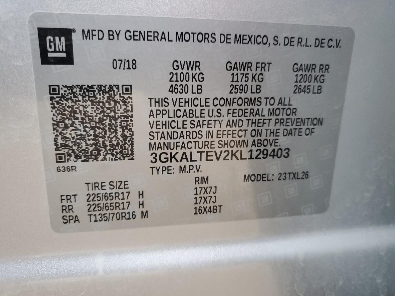 3GKALTEV2KL129403 2019 GMC Terrain Sle