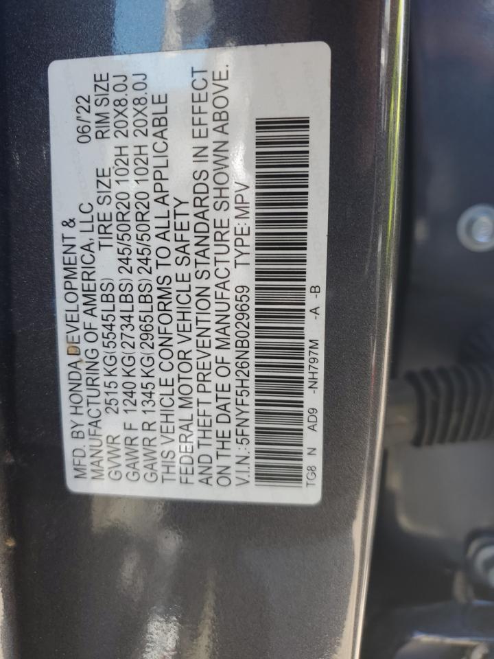 5FNYF5H26NB029659 2022 Honda Pilot Se