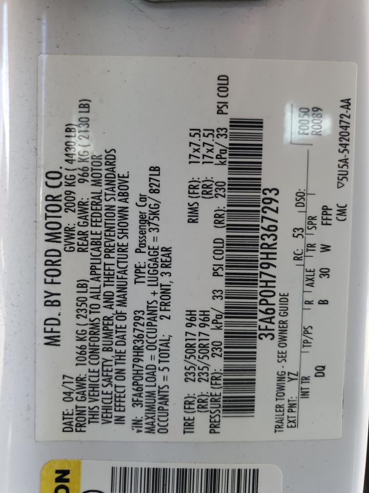 3FA6P0H79HR367293 FORD FUSION 2017