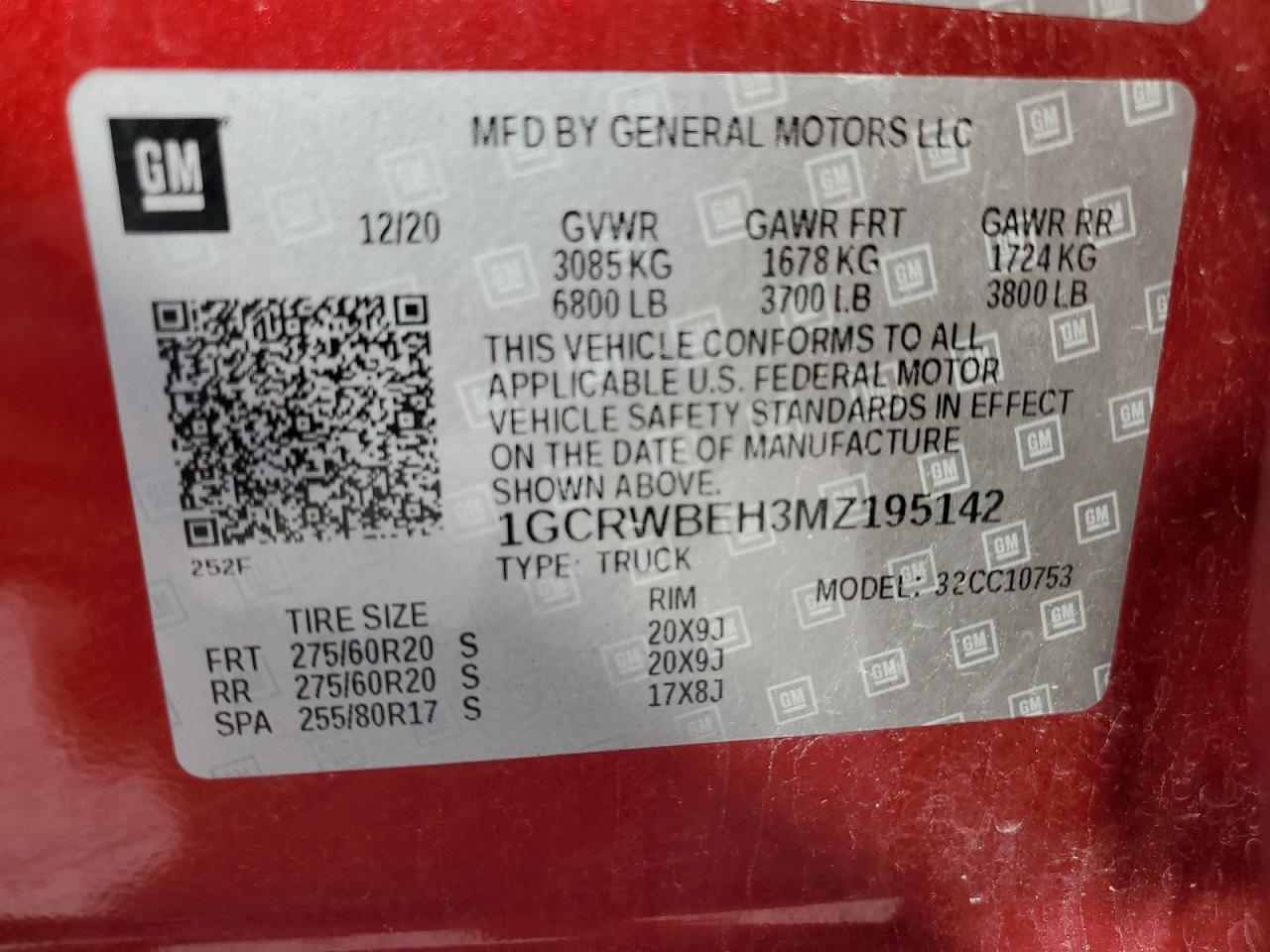 1GCRWBEH3MZ195142 CHEVROLET ALL Models 2021