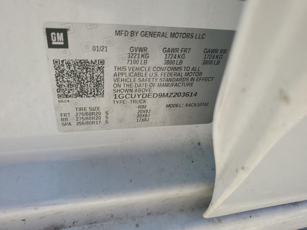 1GCUYDED9MZ203614 CHEVROLET ALL Models 2021