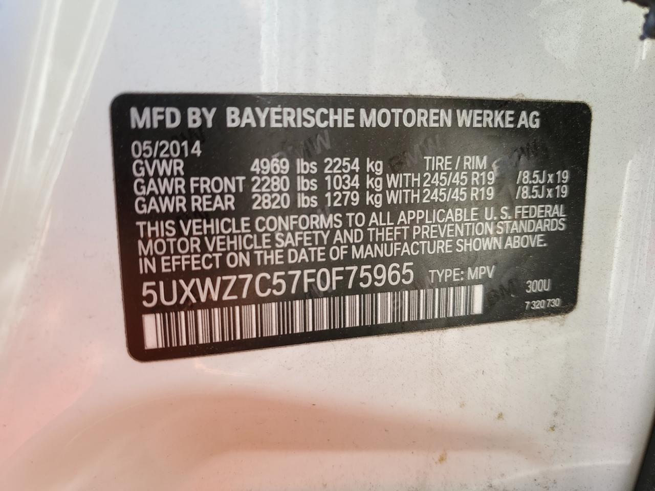 5UXWZ7C57F0F75965 2015 BMW X3 Sdrive28I