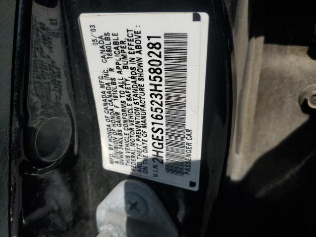 2003 Honda Civic Lx VIN: 2HGES16523H580281 Lot: 51900464