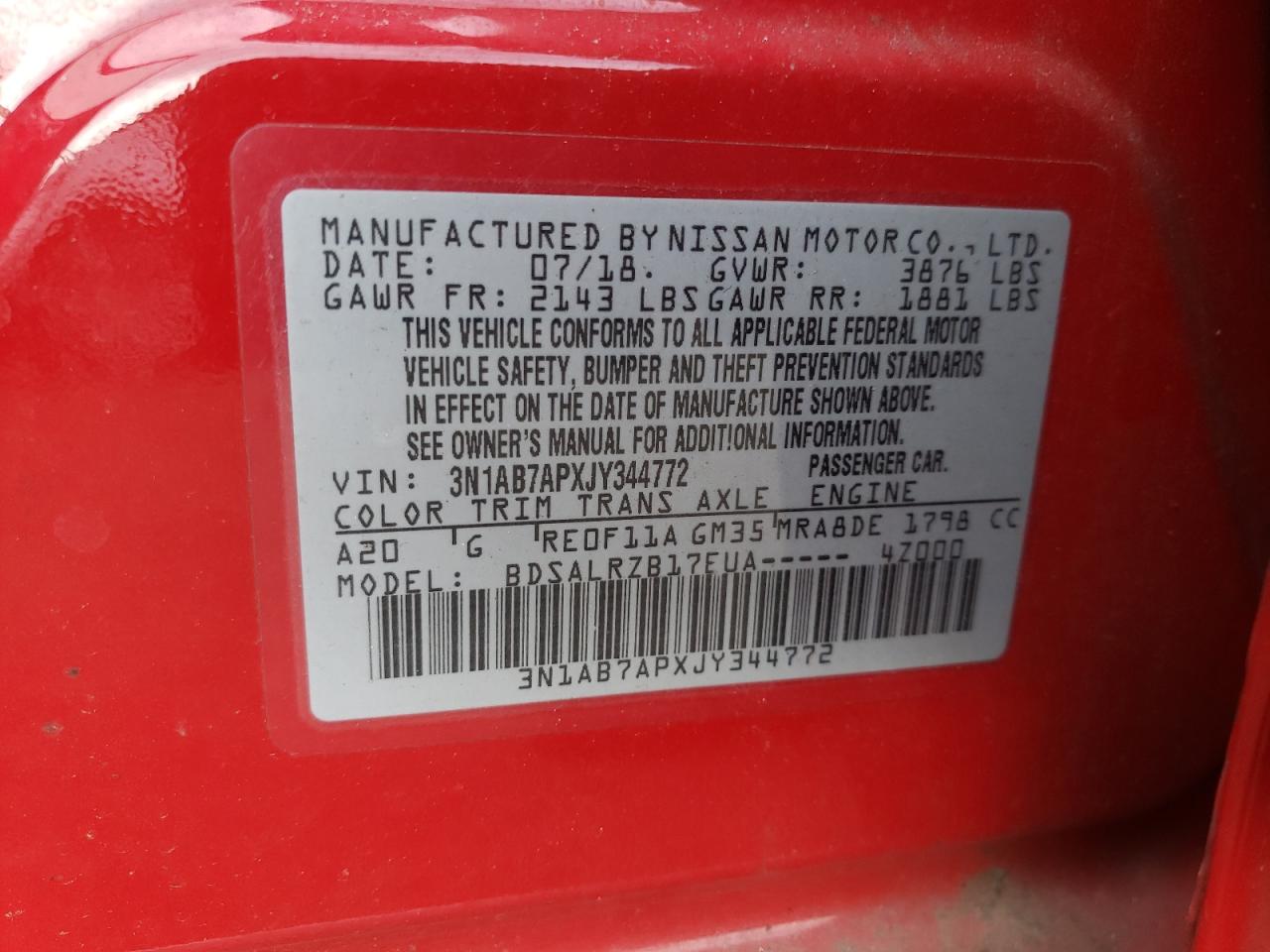 3N1AB7APXJY344772 NISSAN SENTRA 2018