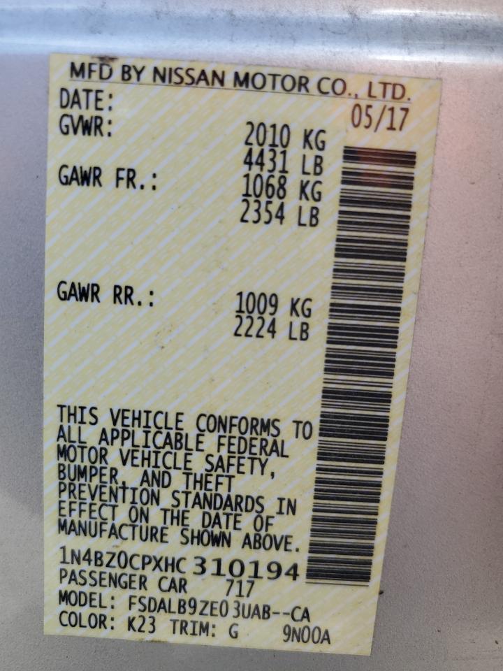 1N4BZ0CPXHC310194 NISSAN LEAF 2017