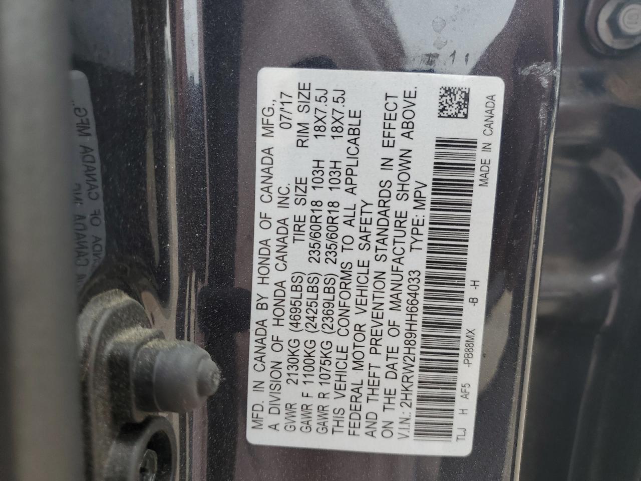 2HKRW2H89HH664033 2017 Honda Cr-V Exl