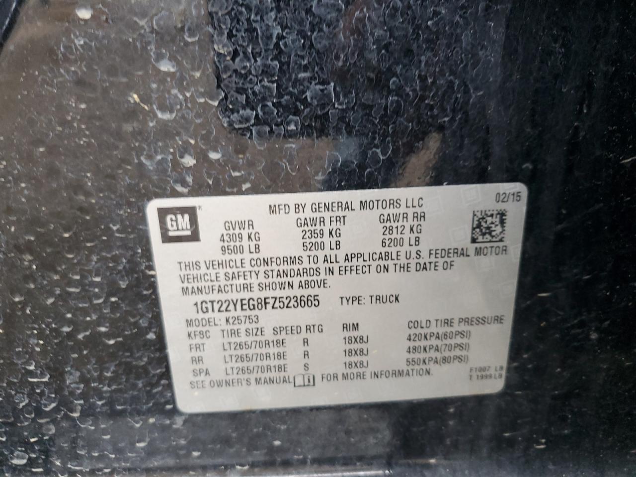 1GT22YEG8FZ523665 2015 GMC Sierra K2500 Sle