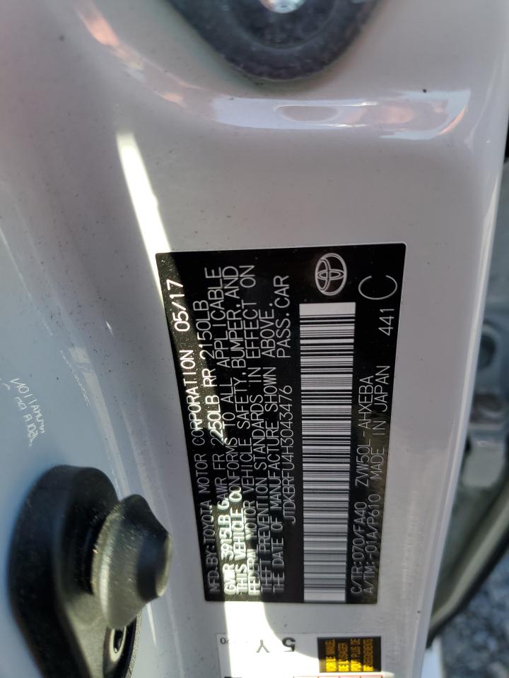 JTDKBRFU4H3043476 TOYOTA PRIUS 2017
