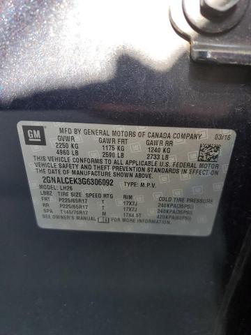 2016 Chevrolet Equinox Lt VIN: 2GNALCEK3G6306092 Lot: 52137074