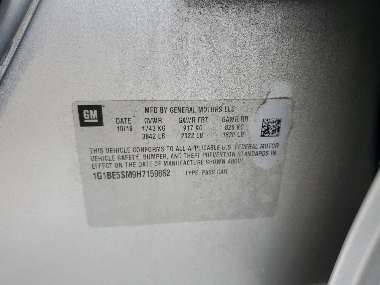 1G1BE5SM9H7159862 2017 Chevrolet Cruze Lt