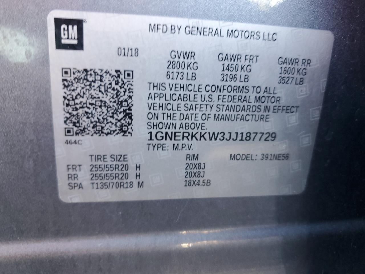 1GNERKKW3JJ187729 CHEVROLET TRAVERSE 2018