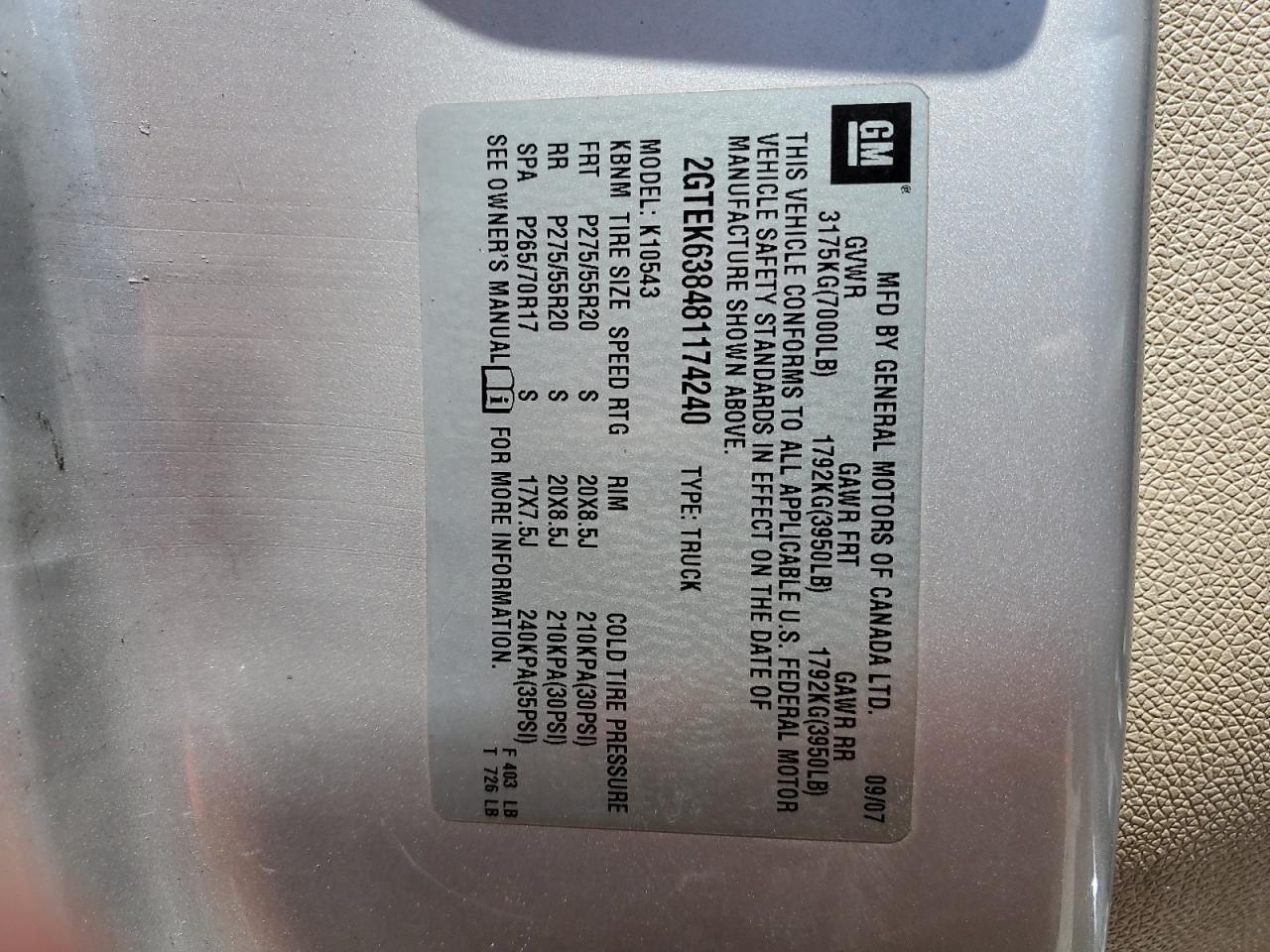 2GTEK638481174240 2008 GMC New Sierra K1500 Denali