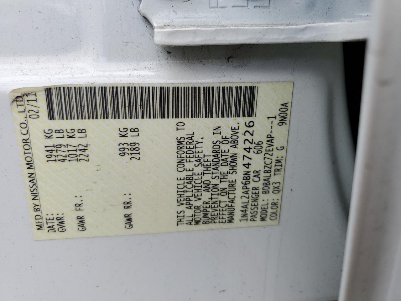 1N4AL2AP6BN474226 2011 Nissan Altima Base