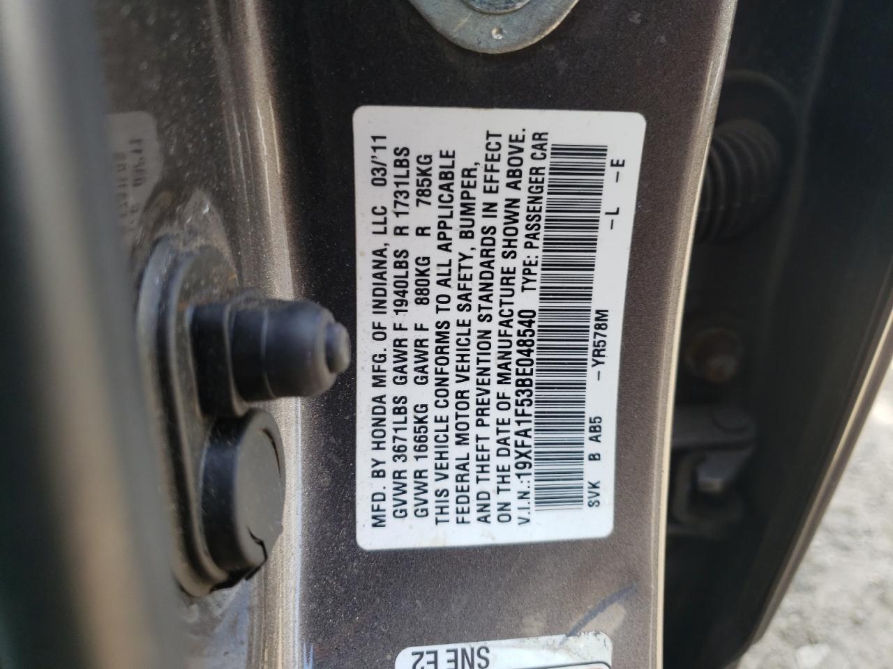 19XFA1F53BE048540 2011 Honda Civic Lx