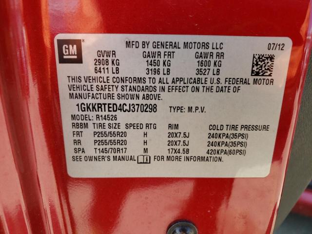 2012 GMC Acadia Denali VIN: 1GKKRTED4CJ370298 Lot: 51240244