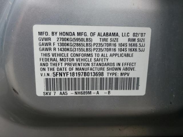 2007 Honda Pilot Lx VIN: 5FNYF18197B013698 Lot: 49202204