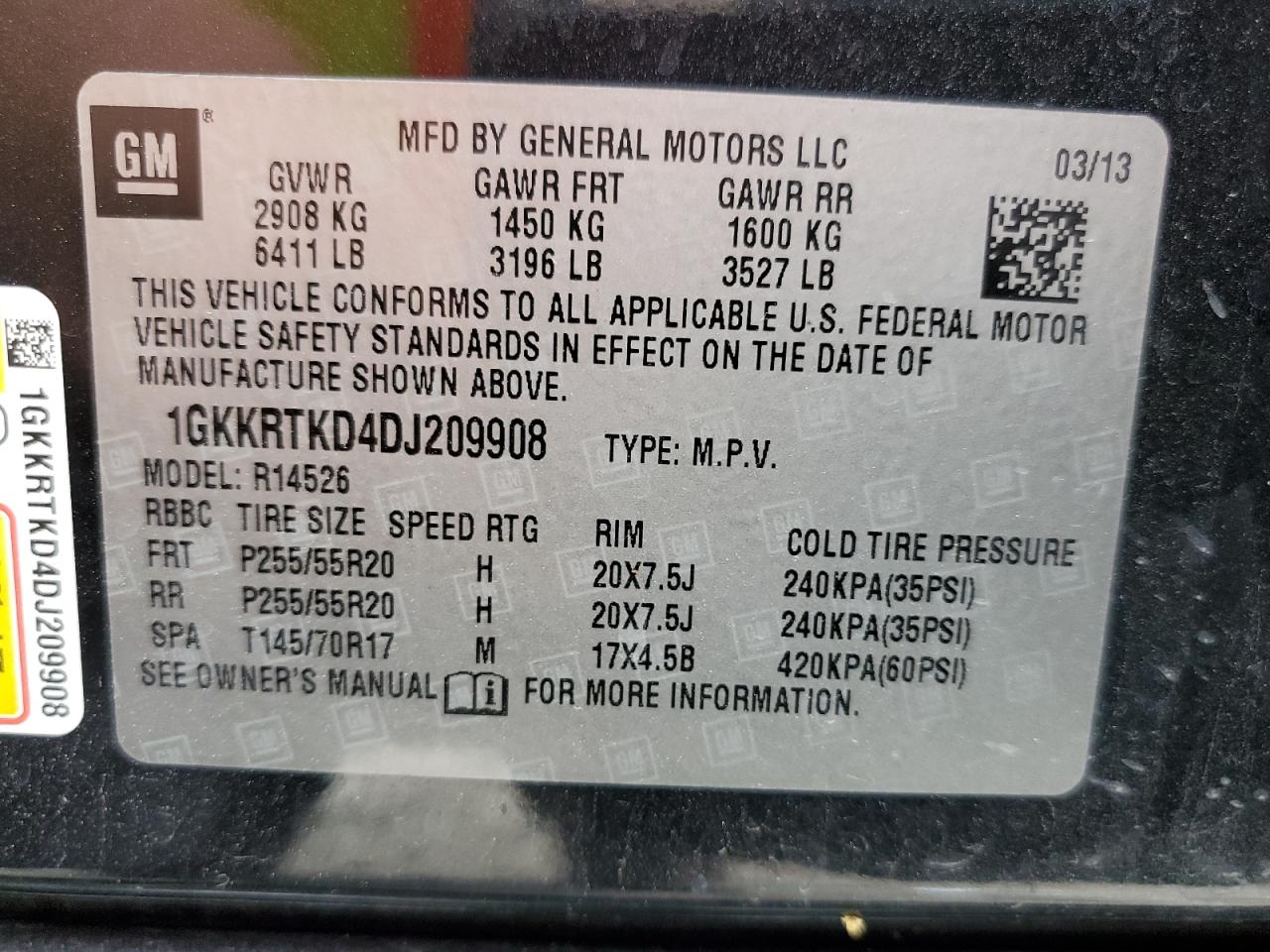 1GKKRTKD4DJ209908 2013 GMC Acadia Denali