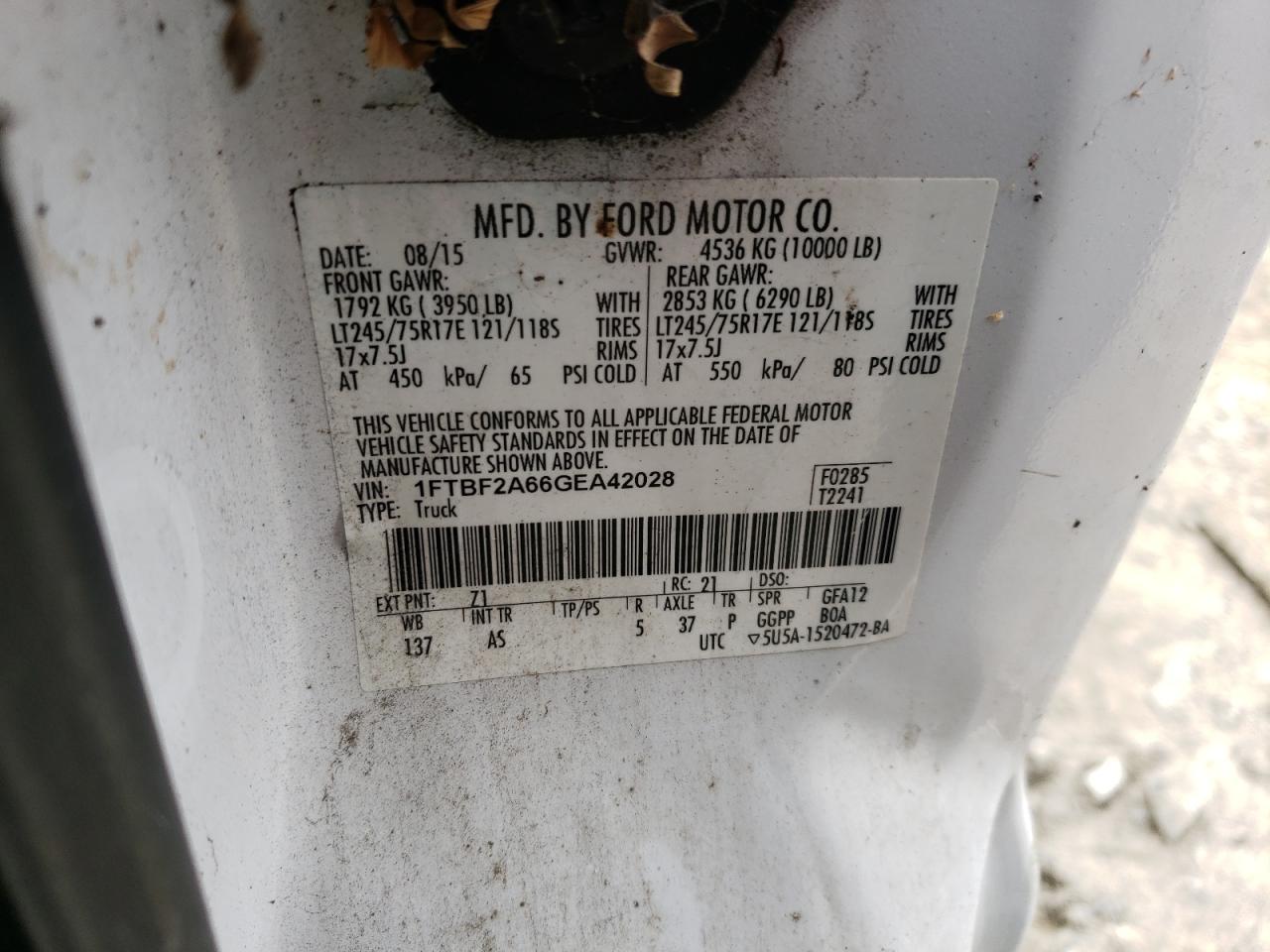 1FTBF2A66GEA42028 FORD F250 2016