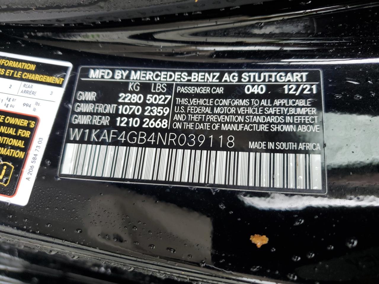 W1KAF4GB4NR039118 2022 Mercedes-Benz C 300