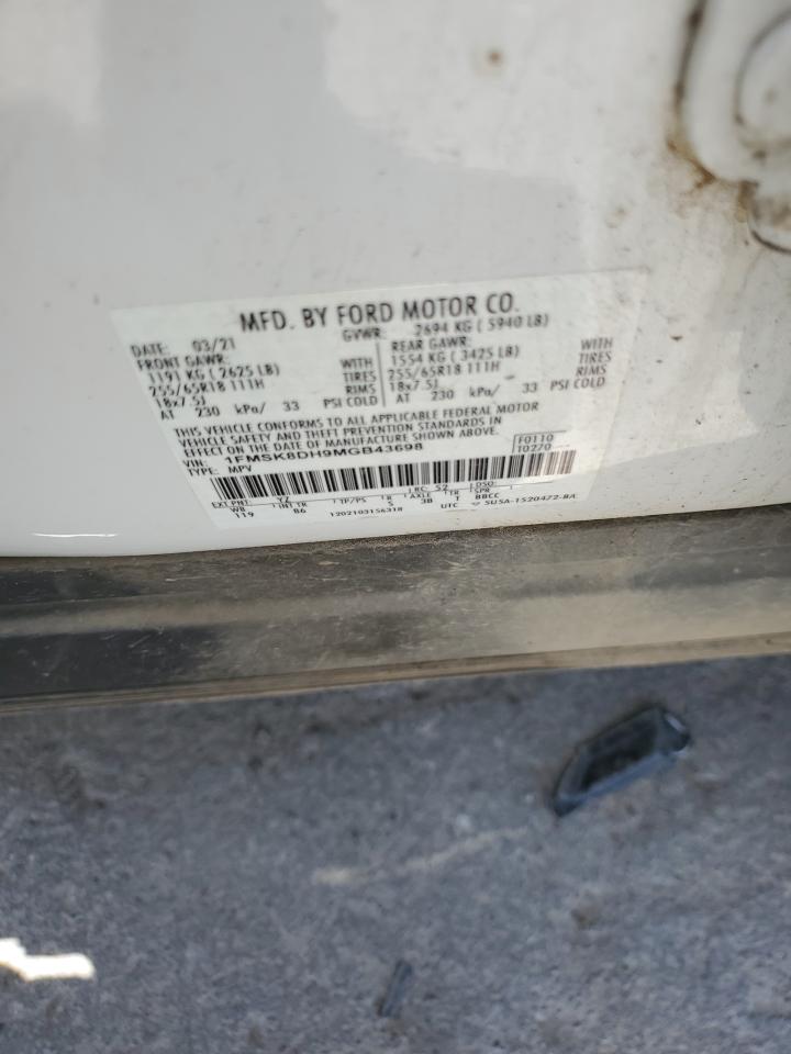 VIN: 1FMSK8DH9MGB43698 2021 FORD EXPLORER
