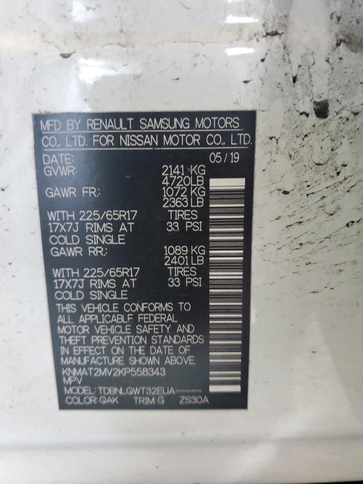 KNMAT2MV2KP558343 NISSAN ROGUE 2019