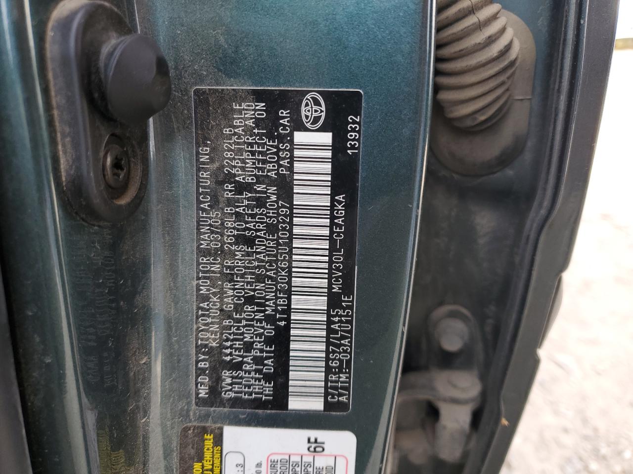 4T1BF30K65U103297 2005 Toyota Camry Le