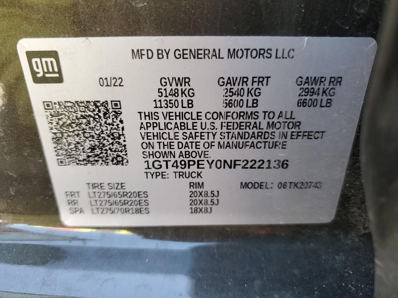 1GT49PEY0NF222136 2022 GMC Sierra K2500 At4