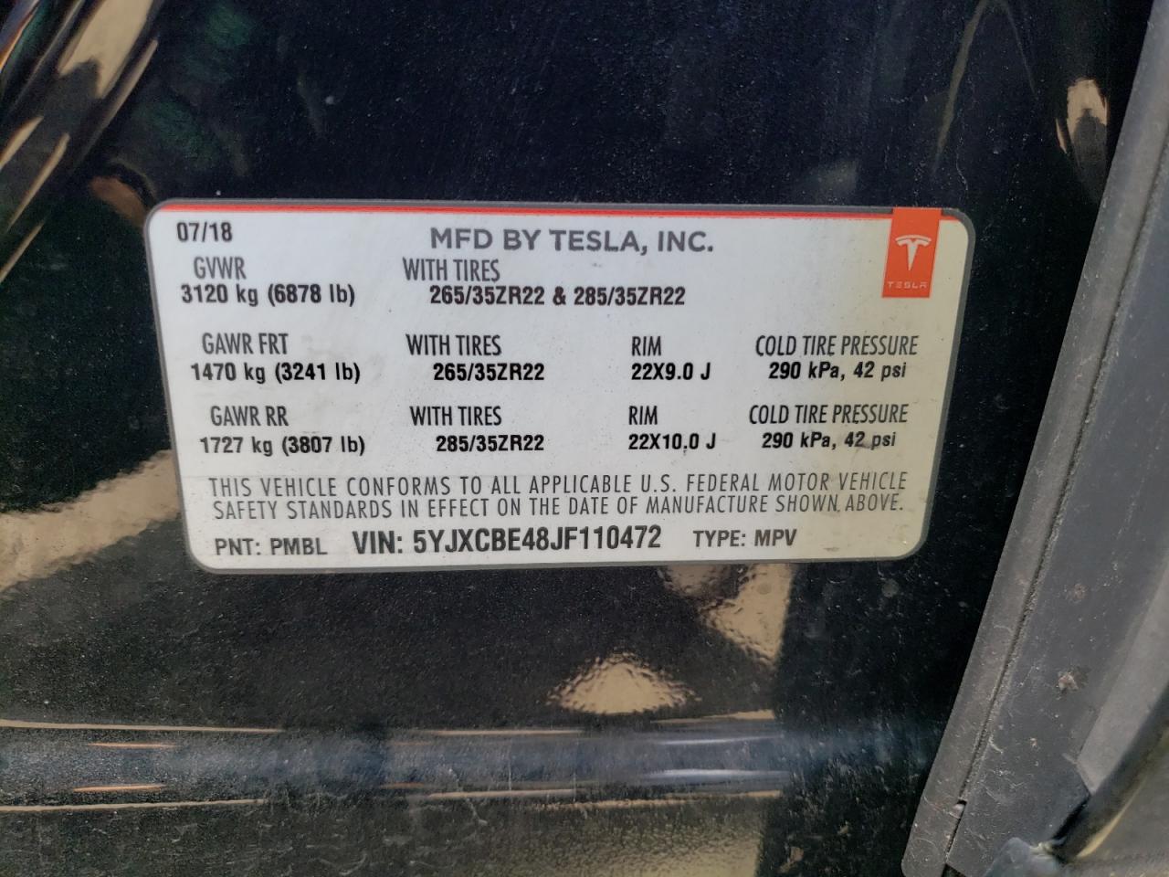 5YJXCBE48JF110472 2018 Tesla Model X