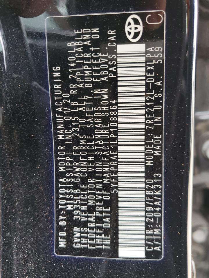 5YFEPRAE1LP108864 TOYOTA COROLLA 2020