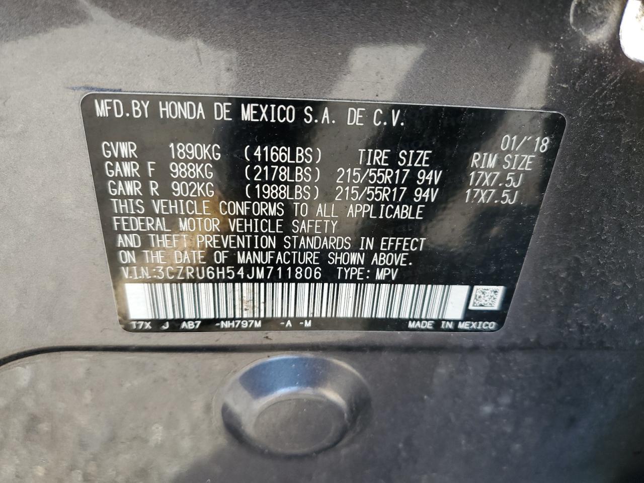 3CZRU6H54JM711806 HONDA HR-V 2018