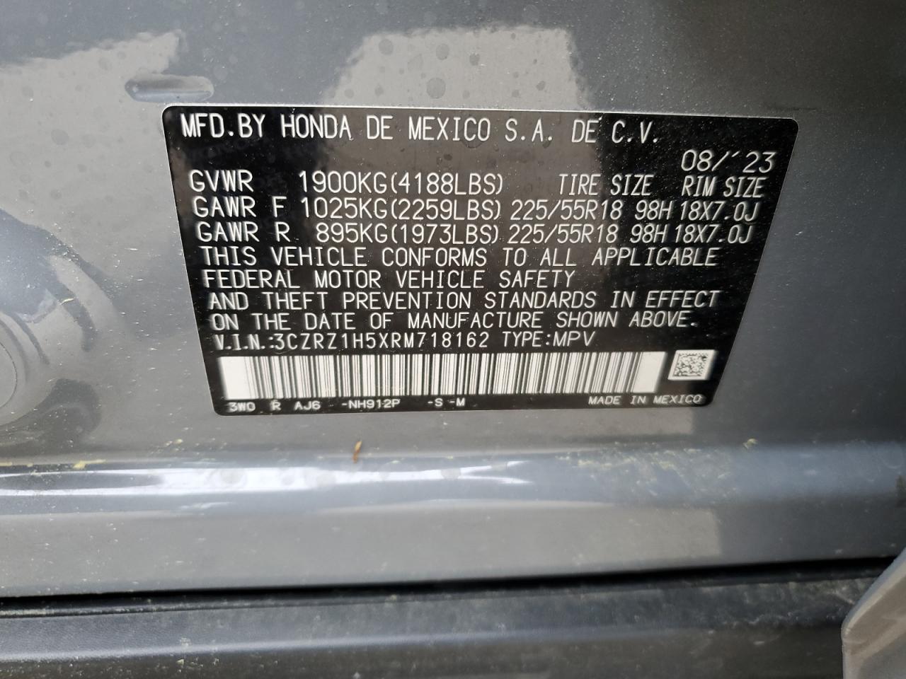 3CZRZ1H5XRM718162 HONDA HR-V 2024