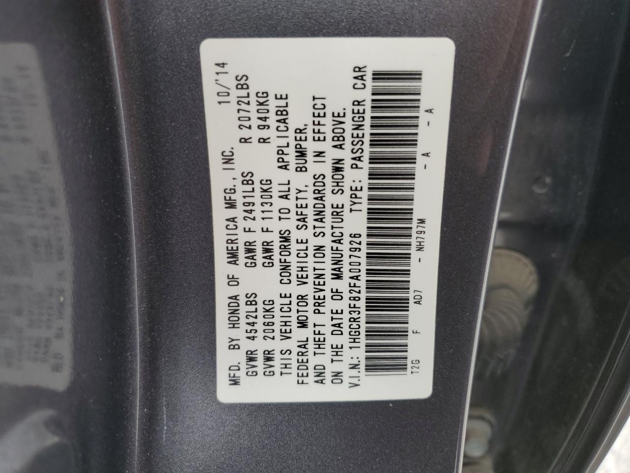 2015 Honda Accord Exl vin: 1HGCR3F82FA007926