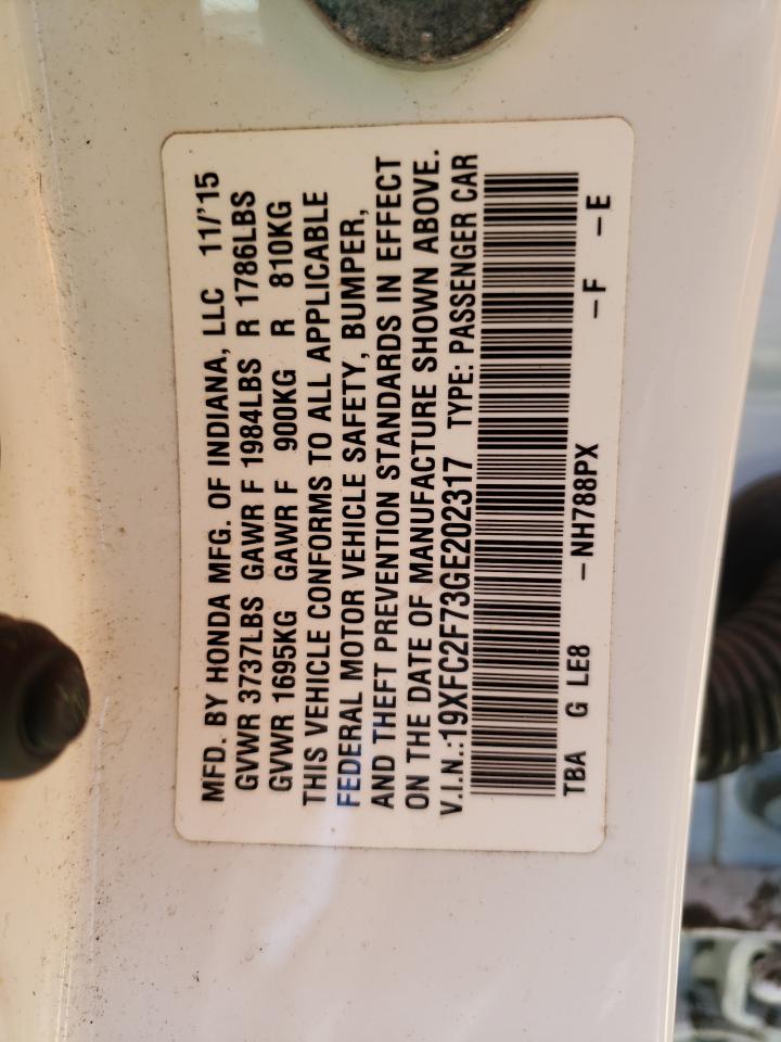 19XFC2F73GE202317 HONDA CIVIC 2016