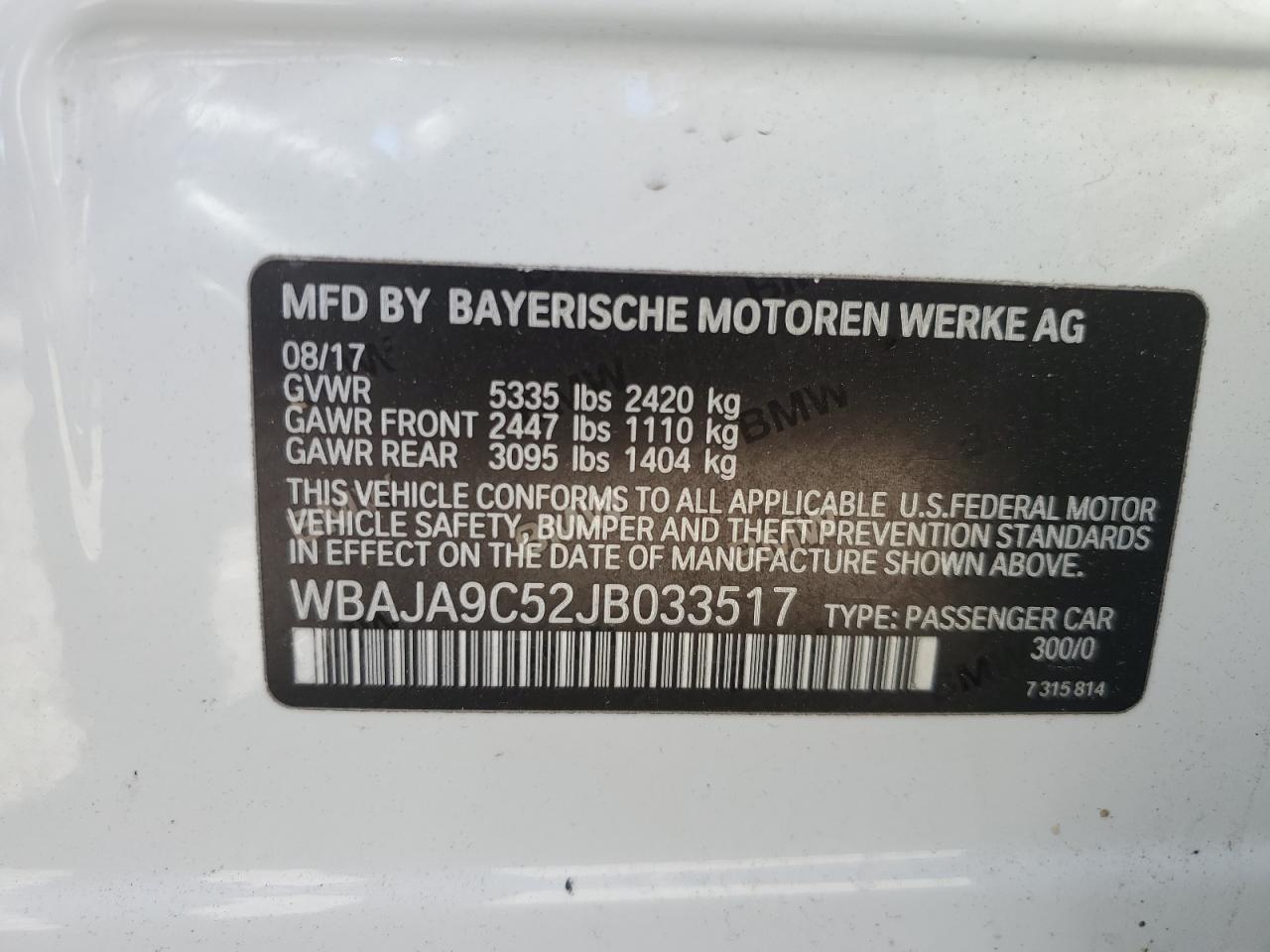 2018 BMW 530E vin: WBAJA9C52JB033517