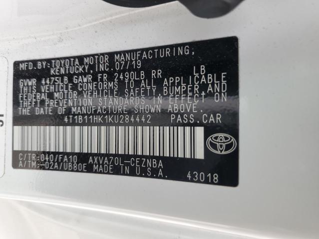 VIN 4T1B11HK1KU284442 2019 Toyota Camry, L no.12