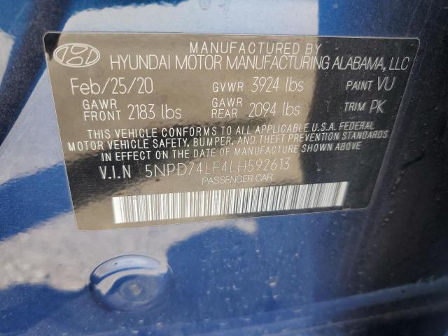 5NPD74LF4LH592613 2020 HYUNDAI ELANTRA - Image 12