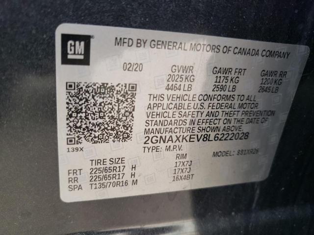 2020 Chevrolet Equinox Lt VIN: 2GNAXKEV8L6222028 Lot: 50945424