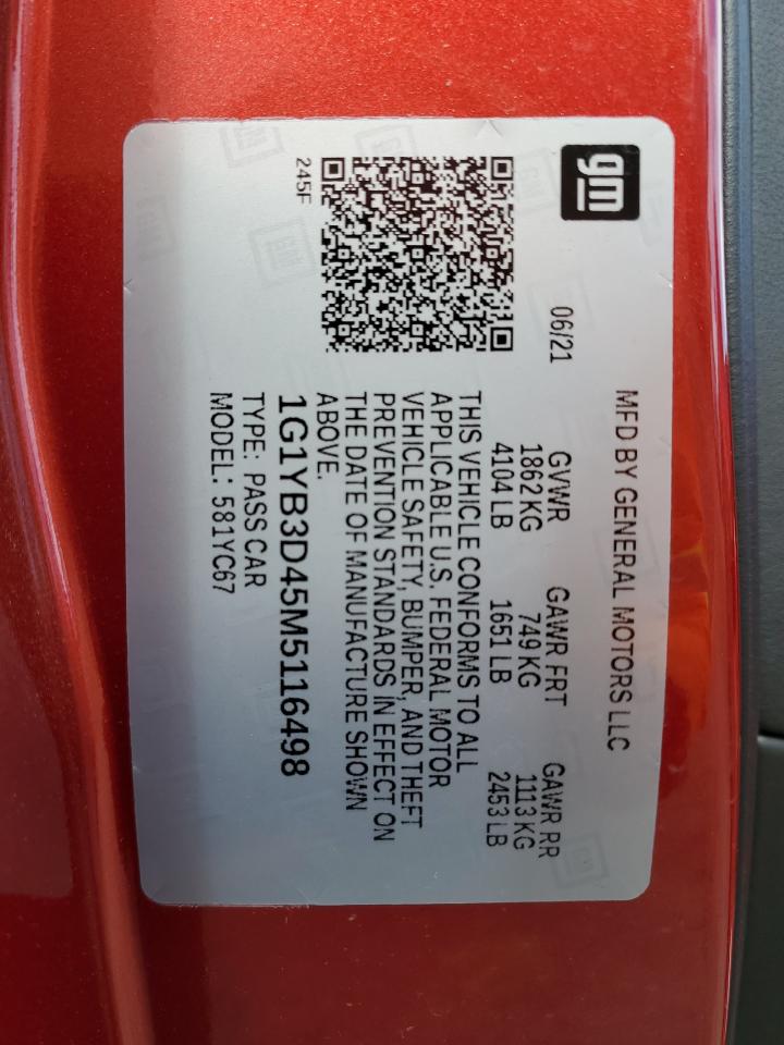 1G1YB3D45M5116498 CHEVROLET CORVETTE 2021