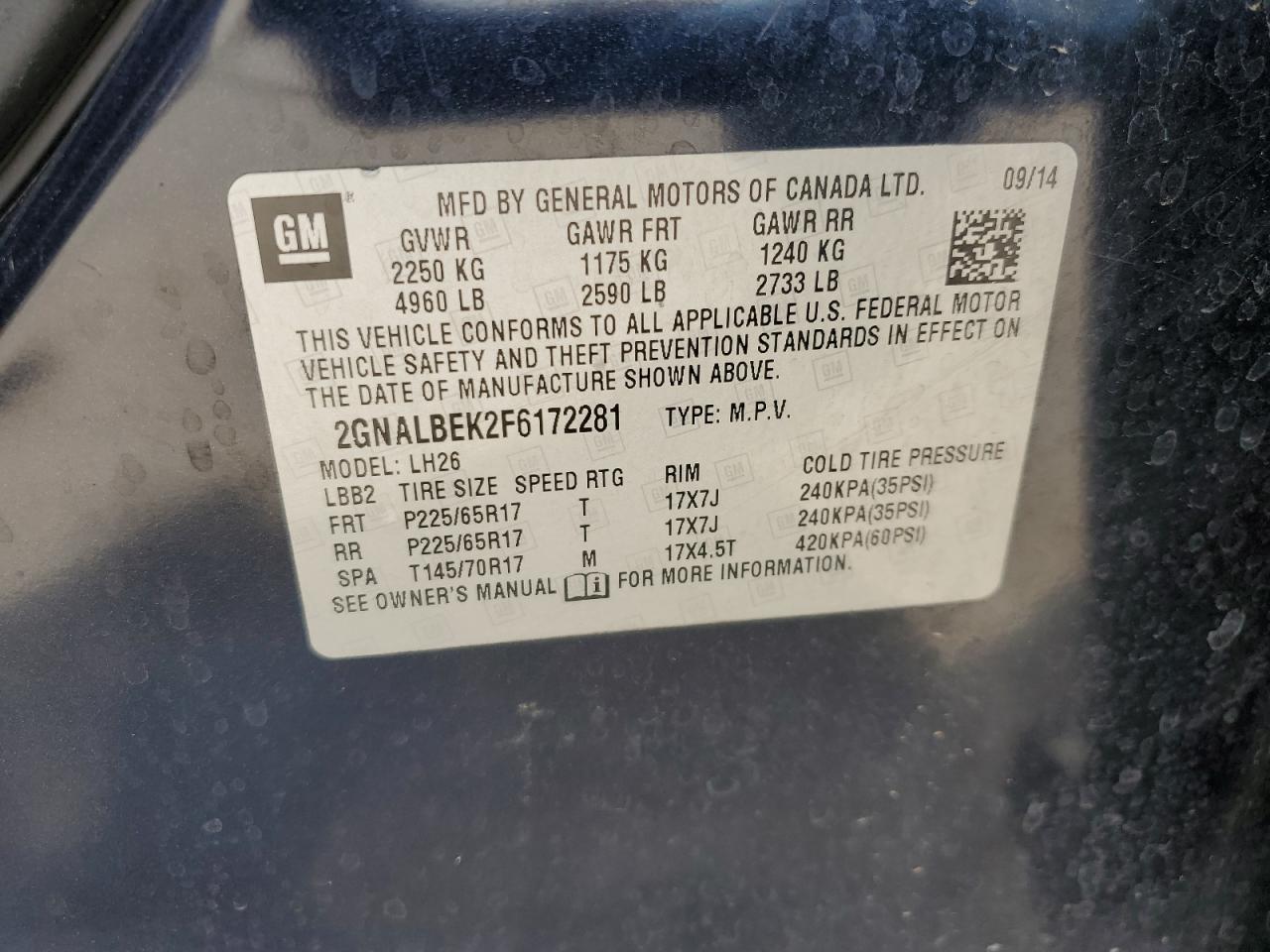 2GNALBEK2F6172281 2015 Chevrolet Equinox Lt