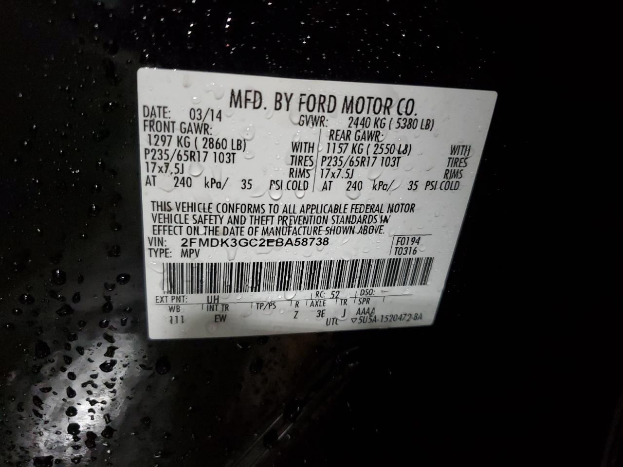 2FMDK3GC2EBA58738 2014 Ford Edge Se