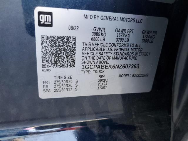 2022 CHEVROLET SILVERADO2 1GCPABEK6NZ607363
