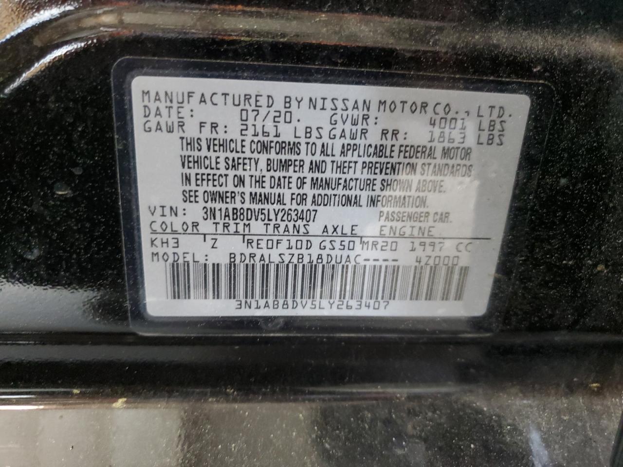 3N1AB8DV5LY263407 NISSAN SENTRA 2020