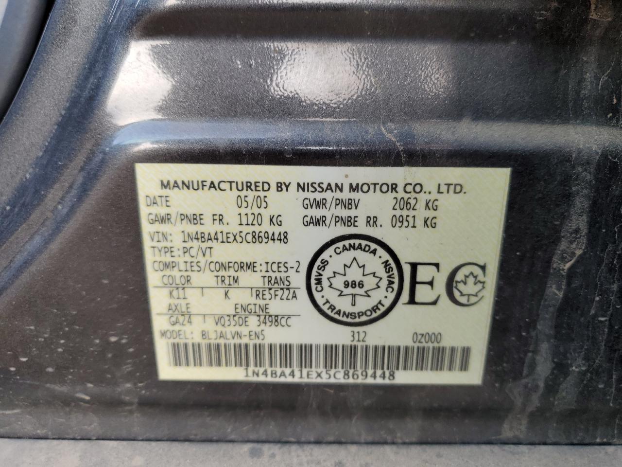 1N4BA41EX5C869448 2005 Nissan Maxima Se