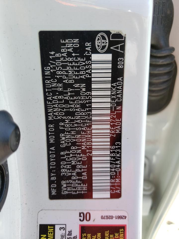 2T1BURHE1FC311159 2015 Toyota Corolla L