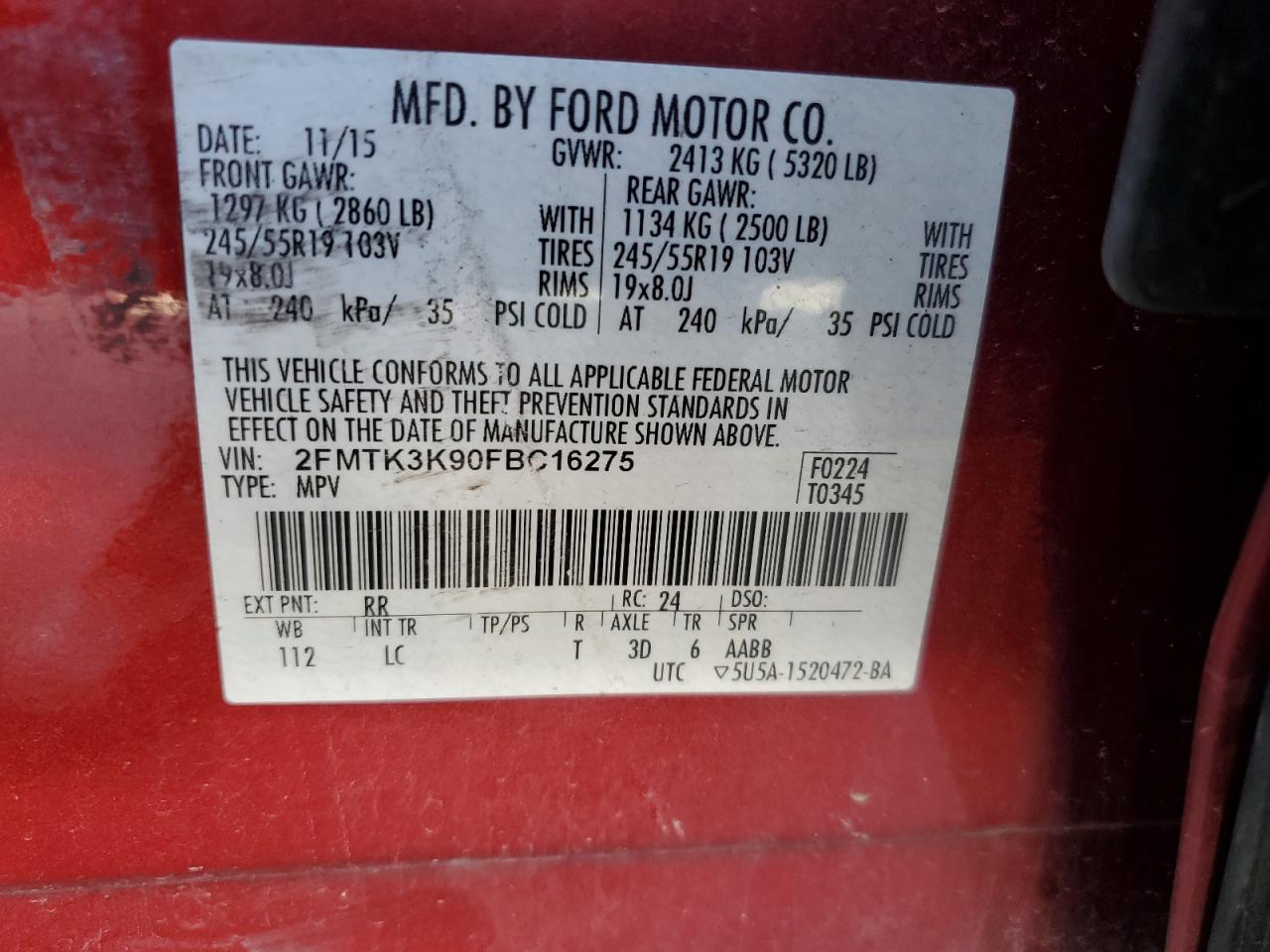 2FMTK3K90FBC16275 2015 Ford Edge Titanium