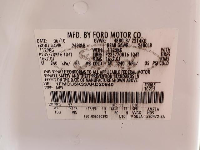 2010 Ford Escape Hybrid VIN: 1FMCU5K33AKD20940 Lot: 49855694