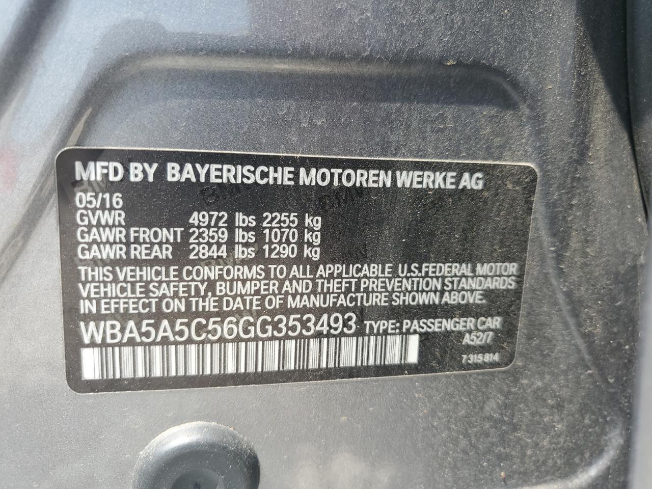 WBA5A5C56GG353493 BMW 5 SERIES 2016